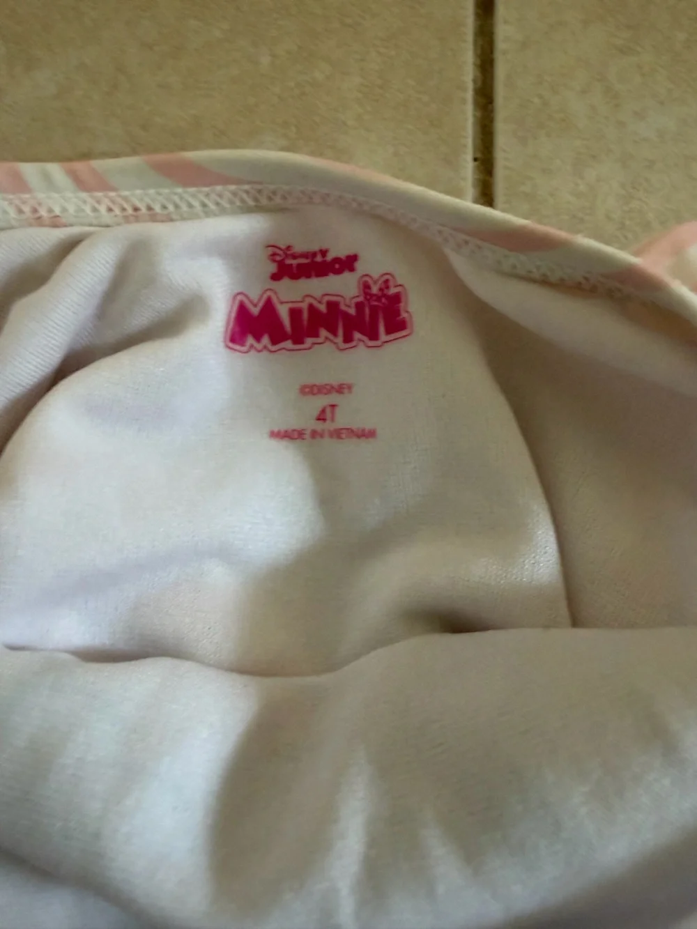 Disney Minnie Mouse Pink White Striped Kids Swimsuit